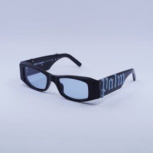 Palm Angels PERI007 ANGEL 1040 Sunglasses Black Rectangle Frame, Blue Lenses
